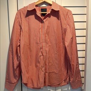 Chaps Women's Button Down Shirt in Orange and White Stripes
